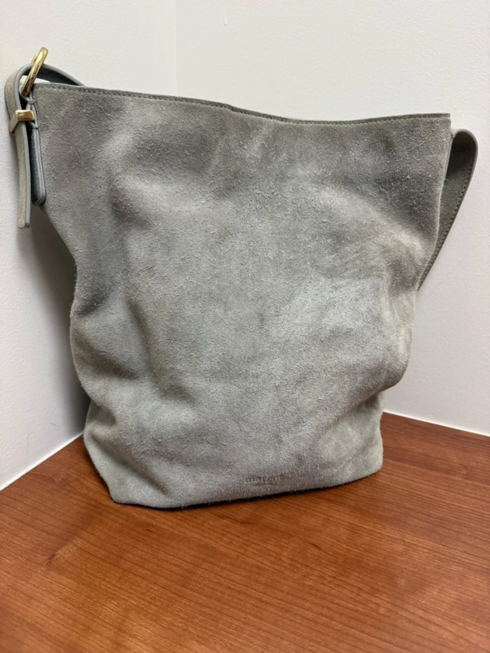 Margot New York Kaye LARGE Bucket Suede Leather Tote Bag :Gray Tan EUC